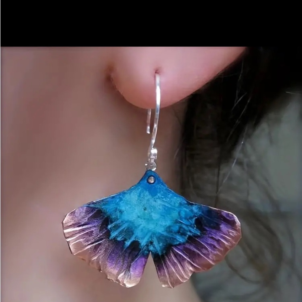 Purple Blue Ginkgo Leaf Dangle Earrings Handmade Jewelry Bohemian Simple Style
